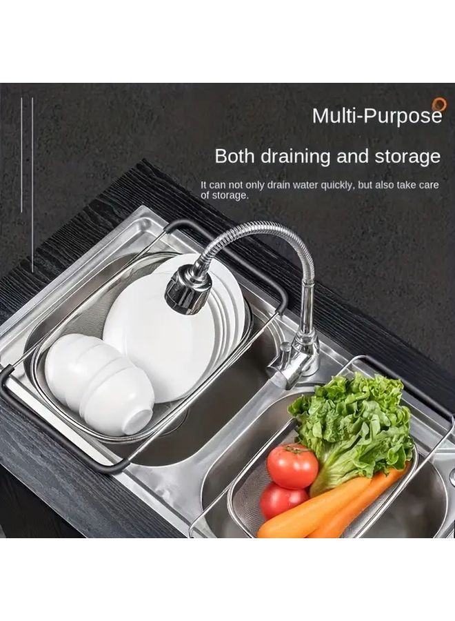 Stainless Steel Sink Strainer Basket Adjustable Draining Rack For Vegetables Fruits - Image 2